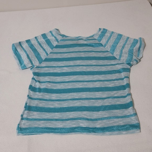y2k Vanity striped v neck short sleeve tee shiny blue top m - Picture 6 of 11